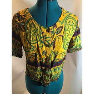 Rainbow Jo Blouse Yellow Green Hawaii Womens Shirt Size 8